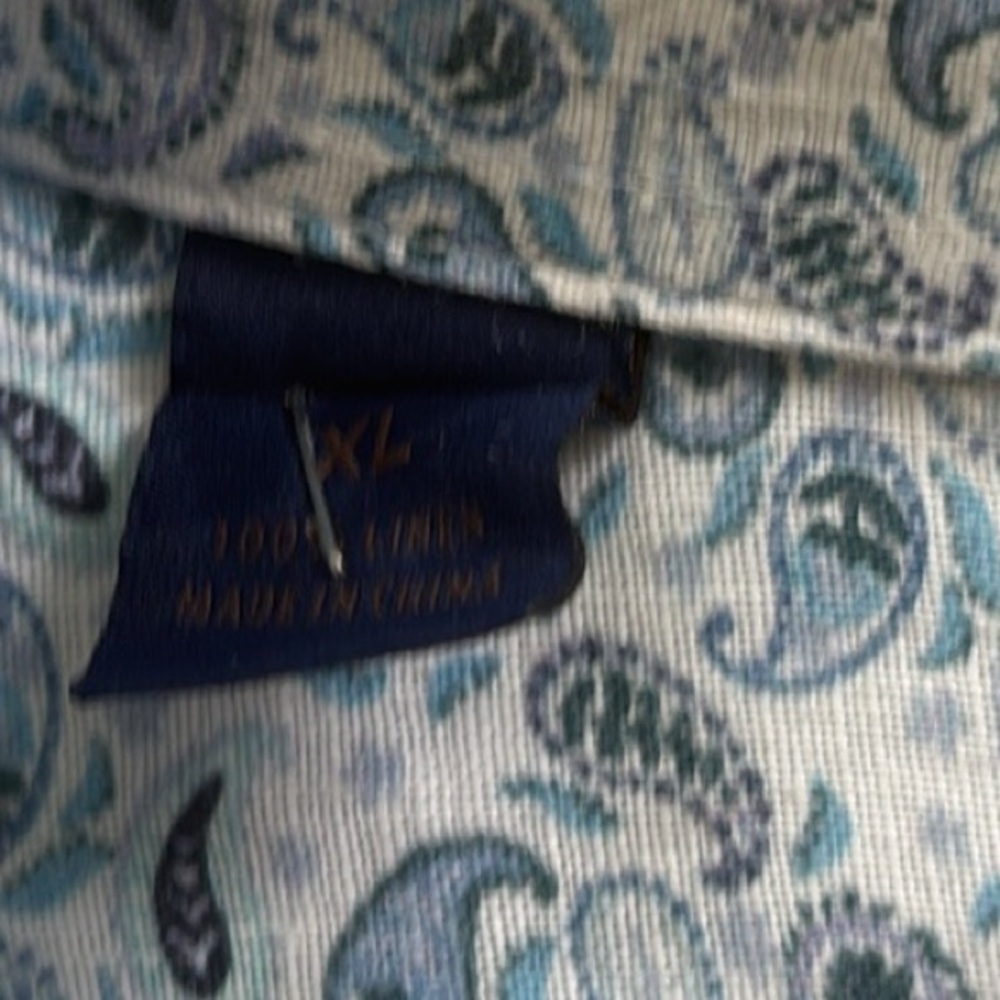 David Donahue Blue Linen Men’s Paisley‎ Dress Shirt Size XL - Picture 9 of 11